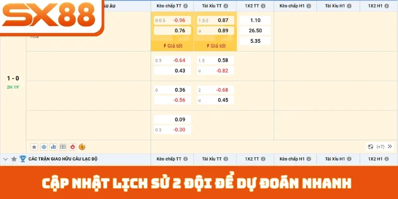 Cập nhật lịch sử 2 đội để dự đoán nhanh